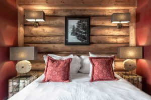 Alpine decorated bedroom at Le Lodge Park Hotel—a romantic French ski resort.