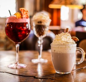 Hot chocolate and red wine drinks at a romantic French ski resort, Le Lodge Park Hotel.