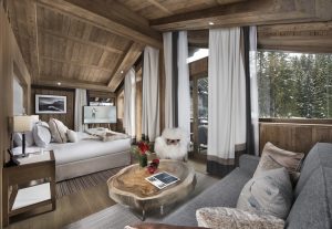 luxurious wooden bedroom in French ski resort