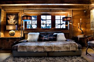 Cosy and romantic bed furniture in French ski resort, Les Fermes de Marie.